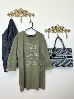 Bella Amore Olive Green Graphic Tunic Sweatshirt